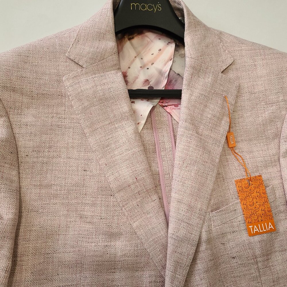 NWT Tallia Mens Slim-Fit Patterned Linen Pink Sport Lightweight Coat - Picture 2 of 6